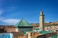 Aerial view of the green roof and minaret of Al Karaouine Mosque in Fez Morocco Royalty Free Stock Photo