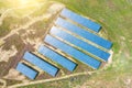 Aerial view green rural landscape and solar photovoltaic panel Royalty Free Stock Photo