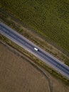 Aerial view of green summer forest with a road. Captured from above with a drone Royalty Free Stock Photo