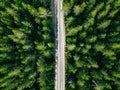 Aerial view of green summer forest road Royalty Free Stock Photo