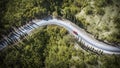 Aerial view of green summer forest road. Royalty Free Stock Photo