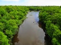 The aerial view of the green trees and water along Becks Pond, Newark, Delaware, U.S.A