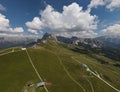 Aerial view of greenery Seceda mountain landscape