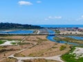 Aerial view of greenland with river and San Diego Freeway Royalty Free Stock Photo