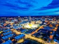 Aerial view of Greensboro, NC city lights at dusk Royalty Free Stock Photo