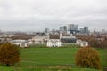 Aerial view of Greenwich Park in Welling, the UK on a gloomy day background