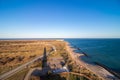 Aerial view of Grenen outside the town of Skagen in Denmark. Royalty Free Stock Photo