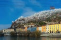 Aerial view of Grenoble with French Alps and cable car Royalty Free Stock Photo