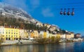 Aerial view of Grenoble with French Alps and cable car Royalty Free Stock Photo