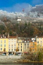 Aerial view of Grenoble with French Alps and cable car Royalty Free Stock Photo