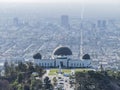 Aerial view of Griffith Observatory and Los Angeles downtown