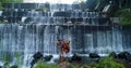 Aerial view Grojogan Watu purbo waterfall is very beautiful