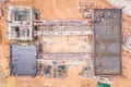 Aerial view of group of construction worker building in construction site