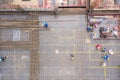 Aerial view of group of construction worker building in construction site