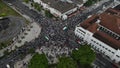 aerial view, a group of demonstrators in Zero km Yogyakarta who want the state of Palestine to be free from Israeli occupation.