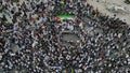 aerial view, a group of demonstrators in Zero km Yogyakarta who want the state of Palestine to be free from Israeli occupation.