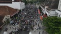 aerial view, a group of demonstrators in Zero km Yogyakarta who want the state of Palestine to be free from Israeli occupation.