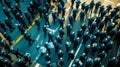 An aerial view of group of police officers on the street. Generative AI