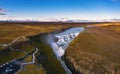 Aerial view of the Gullfoss waterfall and the Olfusa river in southwest Iceland