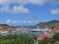 Aerial view at Gustavia Harbor with mega yachts at St Barts Royalty Free Stock Photo