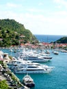 Aerial view at Gustavia Harbor with mega yachts at St Barts Royalty Free Stock Photo