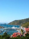 Aerial view at Gustavia Harbor with mega yachts at St Barts Royalty Free Stock Photo