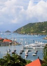 Aerial view at Gustavia Harbor with mega yachts at St Barts, French West Indies Royalty Free Stock Photo