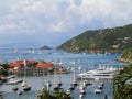 Aerial view at Gustavia Harbor with mega yachts at St Barts, French West Indies Royalty Free Stock Photo