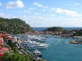 Aerial view at Gustavia Harbor with mega yachts at St. Barts, French West Indies Royalty Free Stock Photo