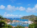 Aerial view at Gustavia Harbor with mega yachts at St Barts, French West Indies Royalty Free Stock Photo