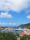 Aerial view at Gustavia Harbor with mega yachts at St. Barts, French West Indies Royalty Free Stock Photo