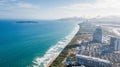 Aerial view of Haitang Bay, Sanya, Hainan, China. Top View of luxury beach with palm trees against the background of the beauty of Royalty Free Stock Photo