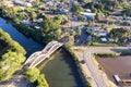 Aerial view of Haleiwa and it`s iconic Rainbow Bridge Royalty Free Stock Photo