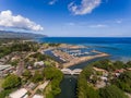 Aerial view of Haleiwa town harbor