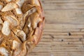 Aerial view of half apple pie, on wooden table, selective focus, horizontal,