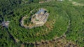 Aerial view of Hambach castle surrounded by dense trees