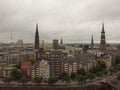 Aerial view of Hamburg port in a summer day. Hamburg city skyline and city view. Royalty Free Stock Photo