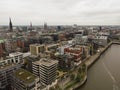Aerial view of Hamburg port in a summer day. Hamburg city skyline and city view. Royalty Free Stock Photo