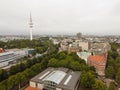 Aerial view of Hamburg port in a summer day. Hamburg city skyline and city view. Royalty Free Stock Photo