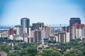 Aerial view of Hamilton skyline in Canada with old buildings and skyscrapers and church in middle