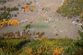 Aerial view of the hamlet Les Chalmettes located along the Cristillan valley above Ceillac village