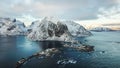 Aerial view of Hamnoy village ,Lofoten Island, Norway in winter season. Royalty Free Stock Photo