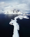 Aerial view on the Hamnoy village, Lofoten Islands, Norway. Landscape in winter time during blue hour. Mountains and water. Royalty Free Stock Photo