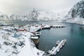 Aerial view of Hamnoy village in winter Royalty Free Stock Photo