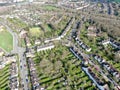 Aerial view of Hampstead Garden Suburb, an elevated suburb of London. Royalty Free Stock Photo