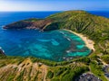 Aerial view of Hanauma Bay on the island of O'ahu in Hawaii Royalty Free Stock Photo