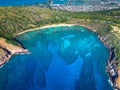 Aerial view of Hanauma Bay on the island of O'ahu in Hawaii Royalty Free Stock Photo