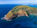 Aerial view of Hanauma Bay on the island of O'ahu in Hawaii Royalty Free Stock Photo