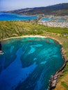 Aerial view of Hanauma Bay on the island of O'ahu in Hawaii Royalty Free Stock Photo