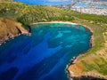 Aerial view of Hanauma Bay on the island of O'ahu in Hawaii Royalty Free Stock Photo